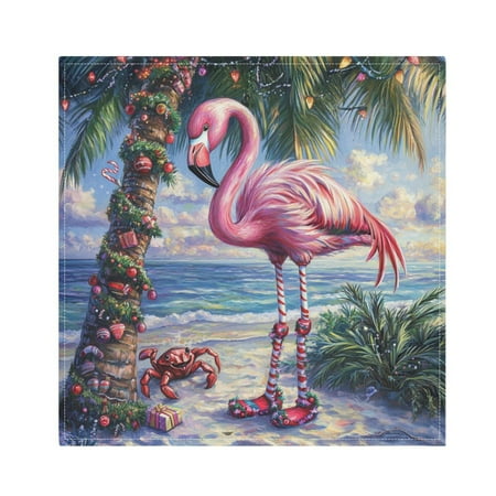 BZSMCE Satin Native Fab Cotton Dinner Napkin Drawing Chrismas Flamingo Reusable