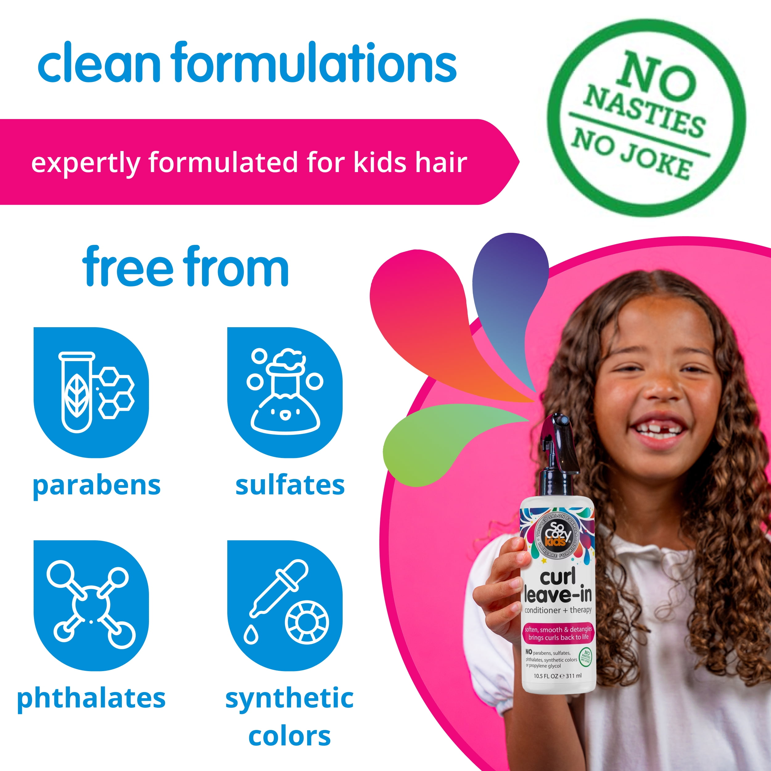 SoCozy Kids Curl Leave In Conditioner + Therapy Spray for Soft, Shiny Hair, 10.5 Fl Oz