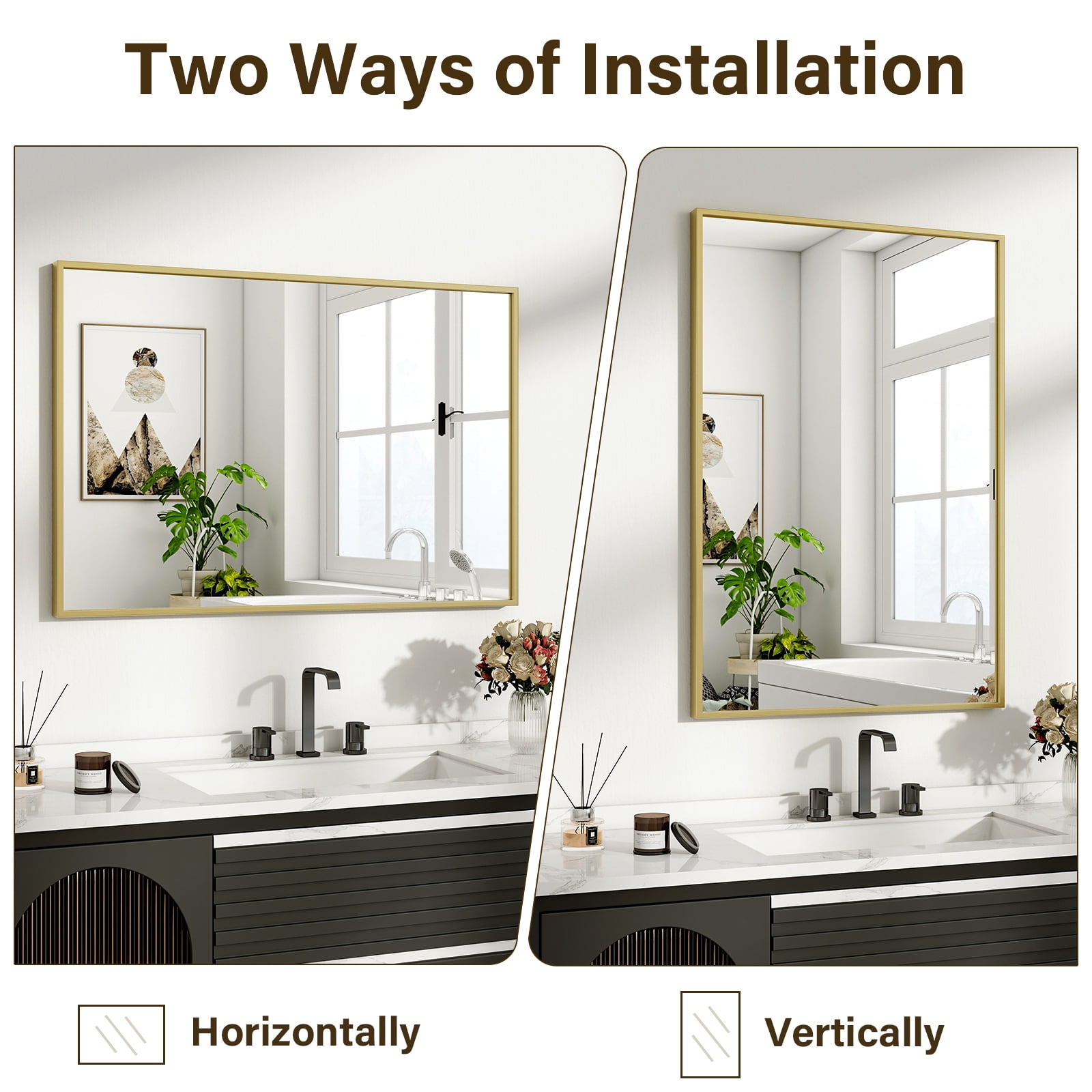 Easy4Home 28"x20" Rectangular Bathroom Mirror Decorative Wall Mounted Vanity