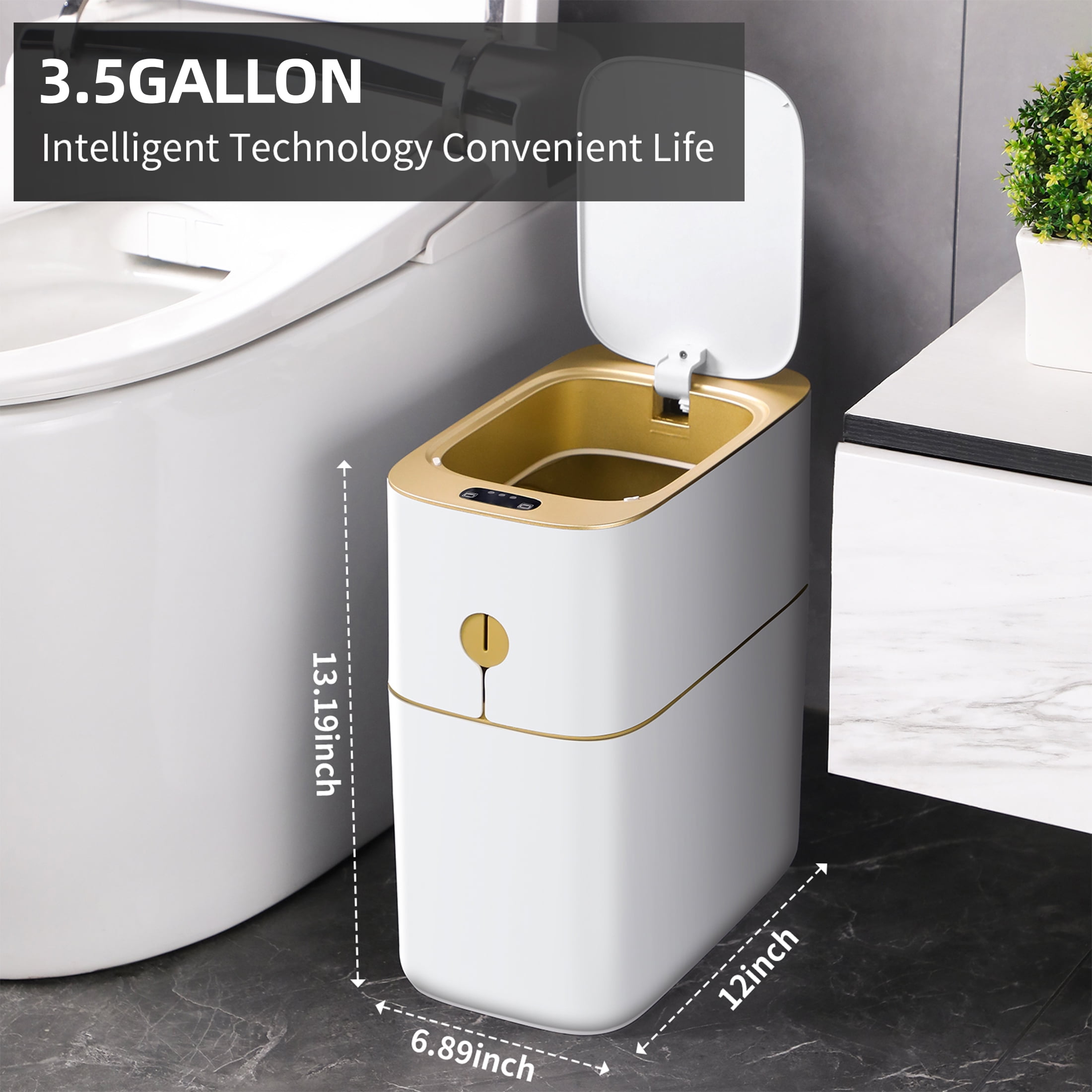 Joybos Motion Sensor Trash Can with Lid 3.5 Gallon - Hands-Free,Slim Waterproof Trash Bin for Bedroom,Bathroom,Office,Living Room