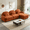 Orange, variant on Teddy Fleece 3-Seat Sectional Sofa, Curved Cloud Couch with Movable Ottoman, Modular L-Shaped Sofa with Double-Layer Cushion & Lumbar Pillows, Modern Upholstered Couch for Living Room