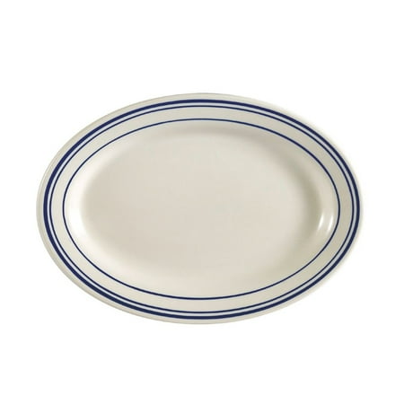 

Blue Line Oval Platter Rolled Edge 10-3/8 W X 7-1/8 L X 1-1/4 H Stoneware American White Blue Rim