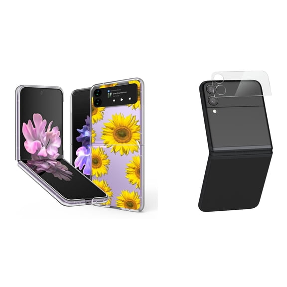 Bemz Premium Bundle for Samsung Galaxy Z Flip 3 5G: Slim Snap-On Protector Case (Sunflowers), Rear Camera Glass Protector