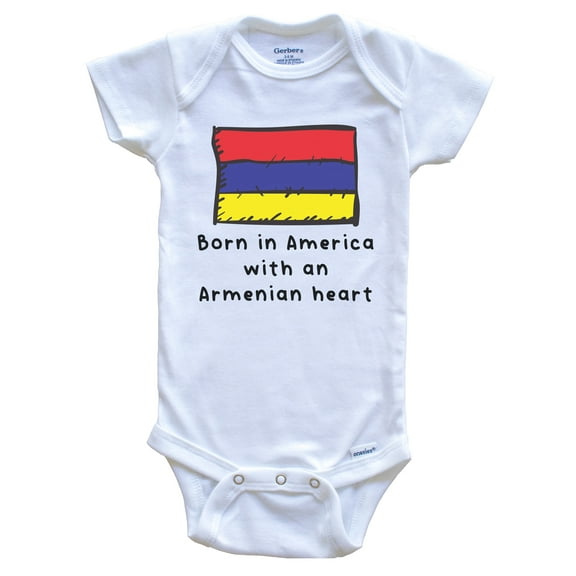 Born In America With An Armenian Heart Cute Armenia Flag Baby Bodysuit, 0-3 Months White