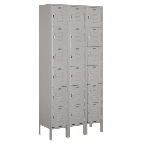 12" Wide Six Tier Box Style Standard Metal Locker - 3 Wide - 6 Feet High - 12 Inches Deep - Gray - Assembled