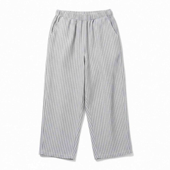 Josdec Women's Casual Striped Linen Bermuda Shorts Elastic High Waist Straight Leg Knee Length with Pockets for Summer Daily Beach Wear