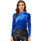 thumbnail image 1 of INSPIRE CHIC Blusa casual de terciopelo de manga larga con cuello redondo para mujer Azul real L, 1 of 5