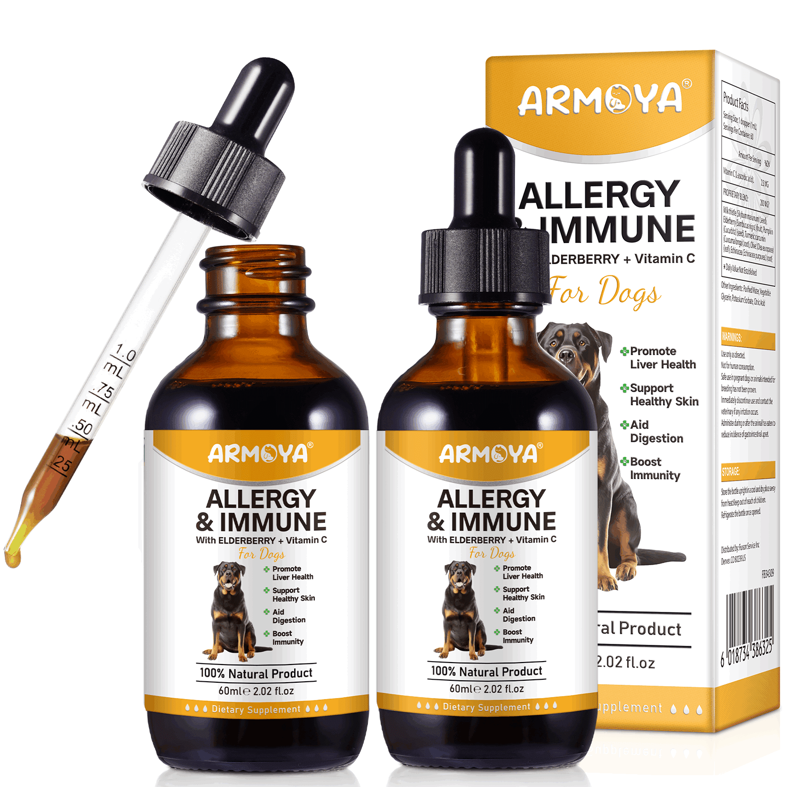 Dog Allergy Relief Drops with Elderberry and Vitamin C Seasonal Allergies, Skin & Coat Immune Support 2 fl oz