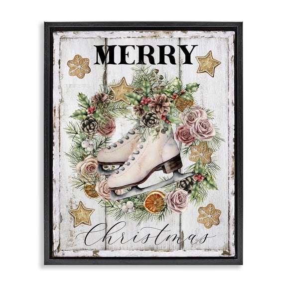 Stupell Industries Cottage Winter Ice Skates Black Floating Frame Canvas Art, 17 x 21, by Creatif Belle