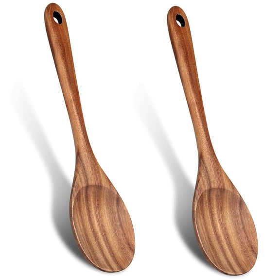 2Pcs 14 Inch Large Wooden Spoon for Cooking Mixing Spoon Serving Spoons Big Non Stick Wood Spoon Spatula Long Handle Spoon Stirring Cooking Spoon