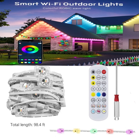 98FT Permanent Outdoor Lights for House, Smart RGB LED Eaves Lighting with Remote Control, Waterproof Christmas Lights