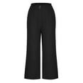 thumbnail image 3 of FAKKDUK Womens Linen Capri Pants 2023 Summer Loose Wide Leg Slacks Casual Elastic Waist Cropped Trousers Straight Pants with Pocket, XL&Black, 3 of 6