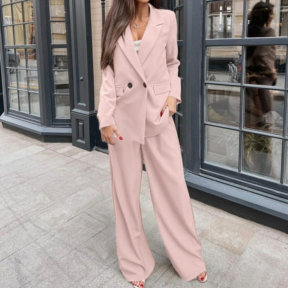 Aboser 2 Piece Outfits for Women Loose Long Sleeve Solid Blazer with Pants Casual Elegant Business Suit Sets Button Lady Outwear