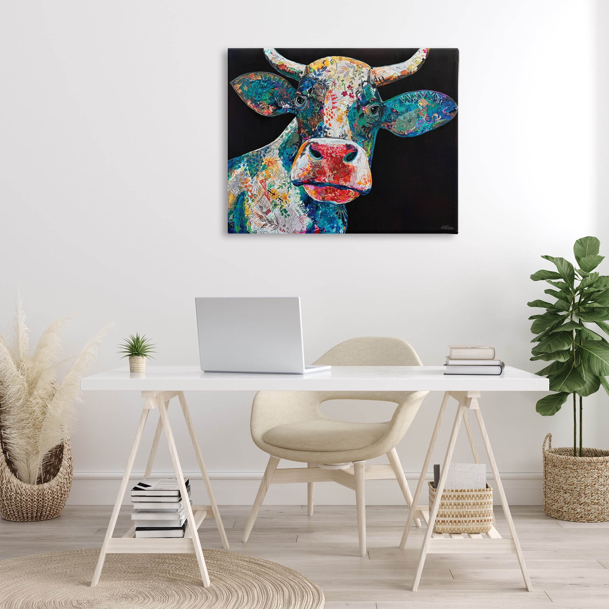 Stupell Industries Paisley Pattern Cow Animals & Insects Painting Gallery Wrapped Canvas Art Print Wall Art, 40 x 30
