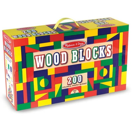Melissa & Doug Wooden Building Block Set - 200 Blocks in 4 Colors and 9