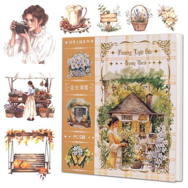 Pegatinas para diario de jardín, 50 hojas, scrapbooking, amarillo