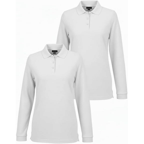 INGEAR Girls Long Sleeve Polo Shirt 2-Pack, White, M