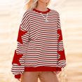 thumbnail image 2 of ZVAVZ Chandail en Molleton Rayé pour Femmes à Manches Longues Col Rond Automne Surdimensionné Décontracté Chandail Haut 2025 Y2K Tenues Preppy Rouge TG, 2 of 7
