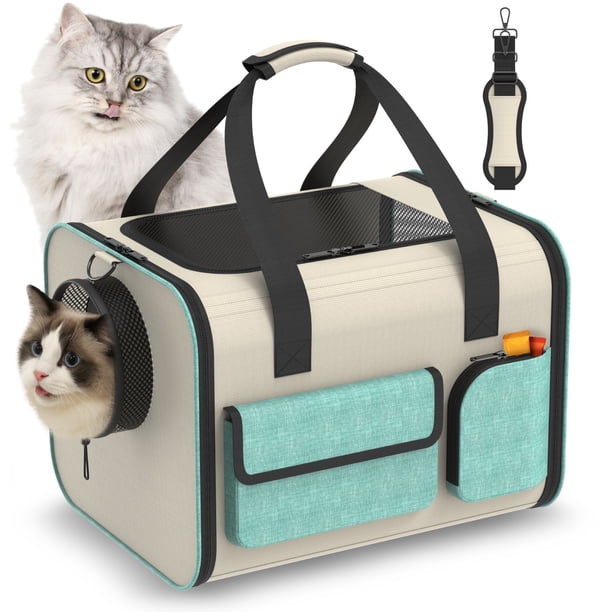 Bolsa Plegable para Transportar Gatos, Duradera, con Lado Blando, con Ventana, Bolsillos, Correa para el Hombro, Bolsa de Viaje para Mascotas Espaciosa para Gatos, Cachorros, Camping, Aerolínea Al Aire Libre Aprobada