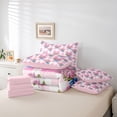 thumbnail image 6 of Homewish Cute Cartoon Flower 7 Pieces Bedding Comforter Set,Classic Geometric Checkered Full Bedding Set,Pink Rose Blue Bowtie Ribbon Fitted Sheet Flat Sheet For Girl,Super Cozy Room Decor Reversible, 6 of 8