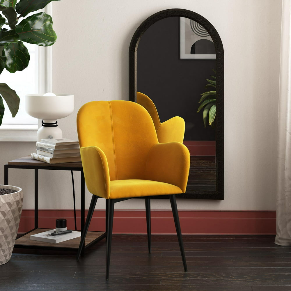 QE Fallon Accent Chair, Living Room Furniture, Mustard Yellow Velvet