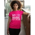 thumbnail image 3 of Breast Cancer Support Christian My God is Stronger Women's T-shirt, 2XL, Cyber Pink, 3 of 5