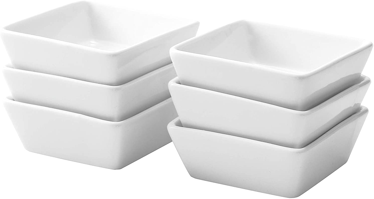 Rounded Square White Ceramic Serving Snack Dip Dish Bowl 