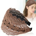 thumbnail image 5 of Temperament Vintage Make up Flower Fashion Design Face Wash Korean Style Hair Wear Women Hair Accessories Lace Headband Wide Side Hairband COFFEE, 5 of 5