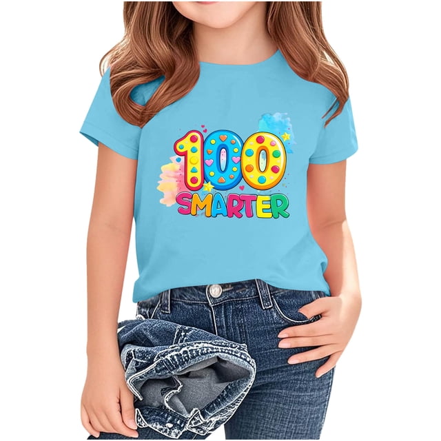 Blusas y camisas de manga corta con cuello redondo, moda de verano y primavera, para niños, cuello redondo, manga corta, temporada escolar, camiseta estampada, blusa de poliéster para niños