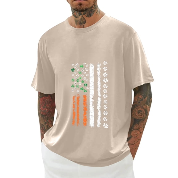 Men's St. Patrick's Day Shamrock American Flag Graphic Short Sleeve Crew Neck T-Shirt
