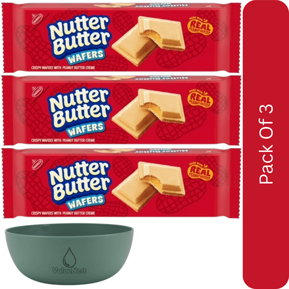 NUTTER BUTTER Peanut Butter Wafer Cookies, 10.5 oz-3pk, With Olive Green Bowl By ValueNest