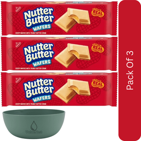 NUTTER BUTTER Peanut Butter Wafer Cookies 10.5 oz-3pk With Olive Green Bowl By ValueNest