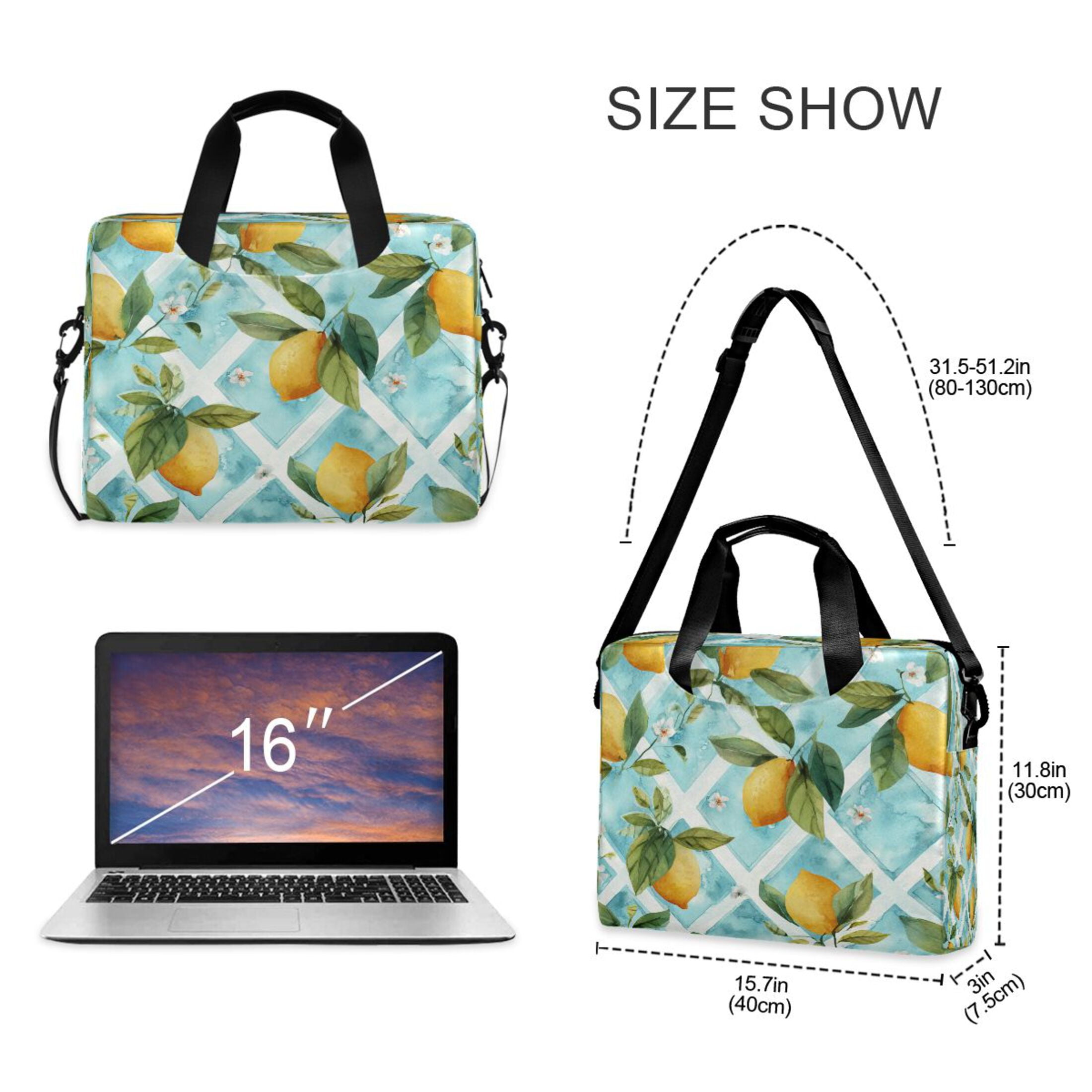 Laptop Bag Laptop Briefcase 15.7 x 3 x 11.8 Inches Laptop Bag Briefcases Laptop Storage Travel Laptop Bag Work Laptop Bag Beautiful Yellow Lemon Pattern