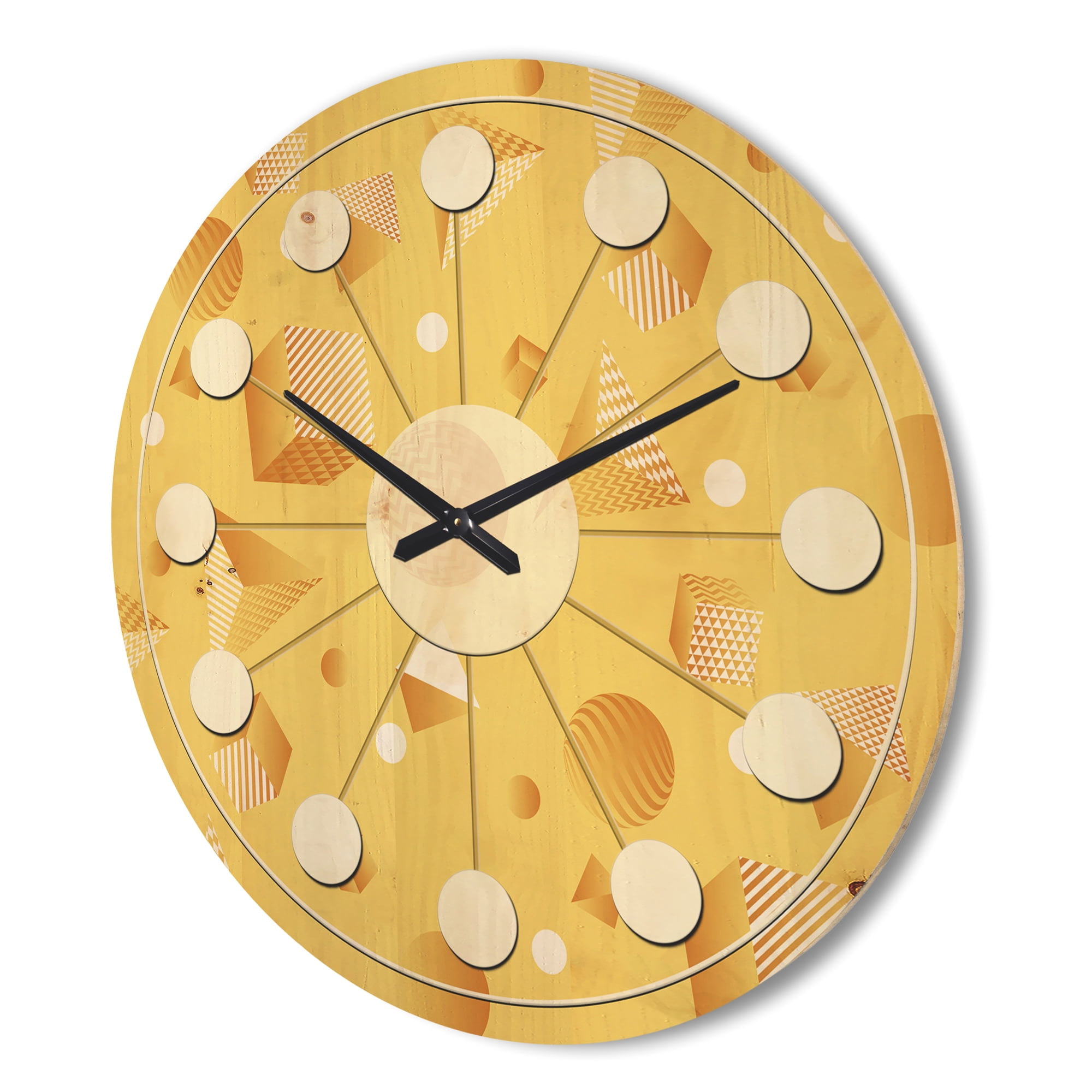 Designart 'Yellow Minimal Geometrical Shapes' Mid-Century Modern Wood Wall Clock