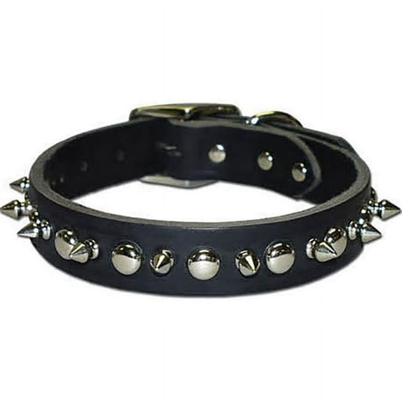 Leather Brothers 100LKS-BK22 1 x 22 in. Latigo Leather 1 Ply Spiked Dog Collar, Black