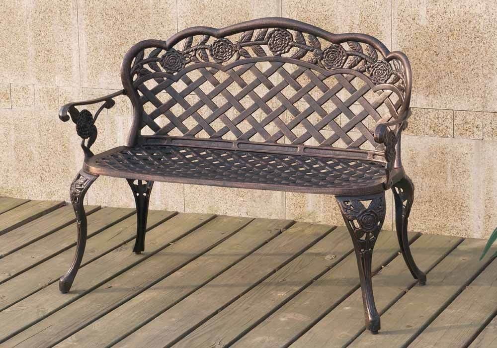 Outdoor Patio Garden Park Metal Iron Bench Floral Weaved Pattern Bronze