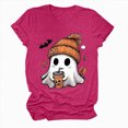 thumbnail image 6 of TOWED22 Fall Shirts for Women Cute Ghost with Coffee Pumpkin Graphic Casual Halloween Tee Autumn Thanksgiving Tops(Hot Pink,XL), 6 of 6