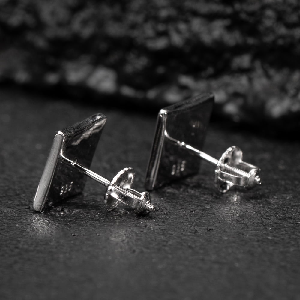 Men’s Square White Gold 925 Sterling Silver Screw Back Post  Micro Pave 3D Iced 5A Cz Hip Hop Stud Earrings