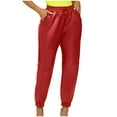 thumbnail image 3 of REORIAFEE Red Leather Pants High Waisted Straight Leg Solid Print Palazzo Pants Slim tailored Adjustable Tie Knot Casual Pants Lightweight Baggy Stretchy Slacks 2024 Trending Fashion Clothing, 3 of 7