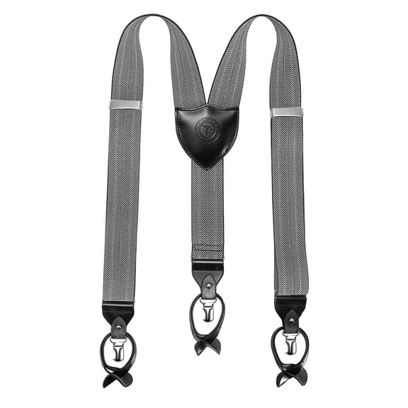 Tourbon Men's Y-Back Adjustable Suspenders, Genuine Leather Patch, Heavy-Duty Clips & Button Loops, Gray Herringbone, Fits Big & Tall