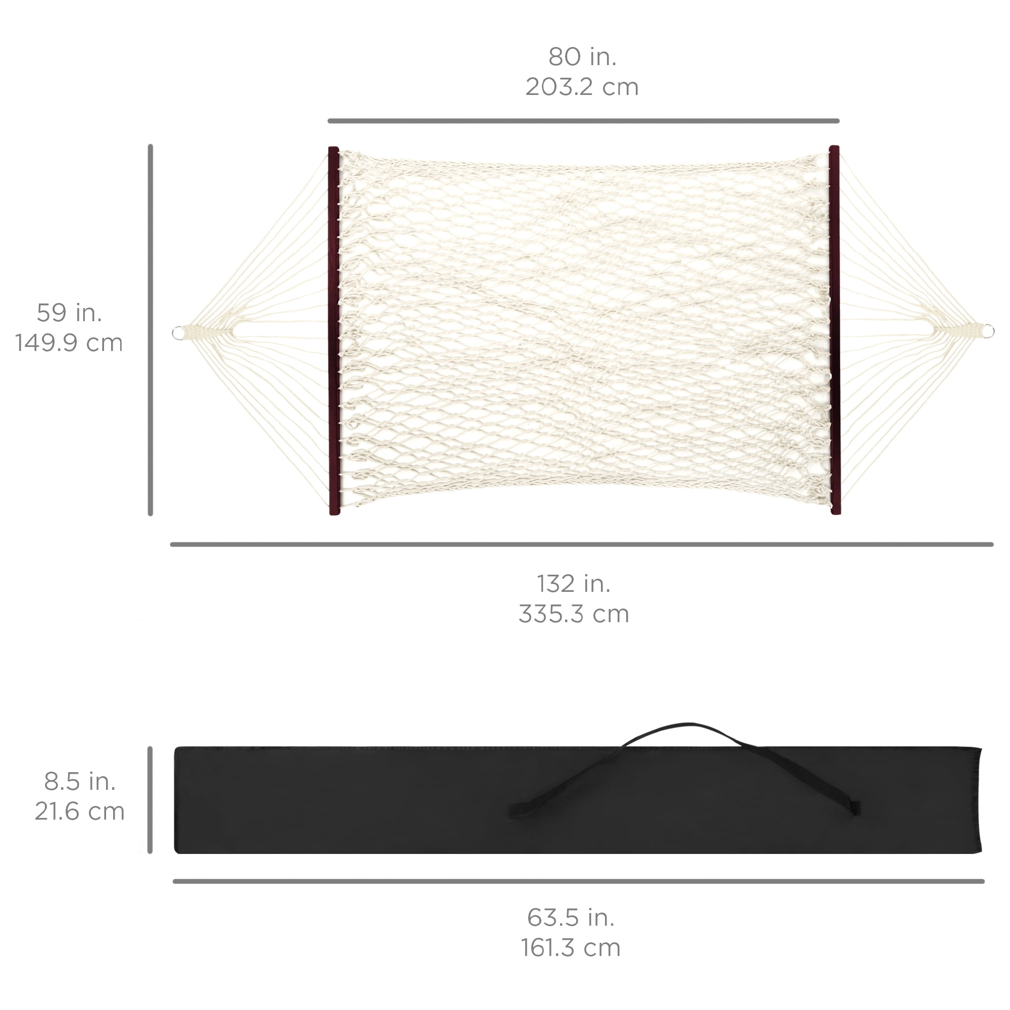 Best Choice Products 2-Person Woven Cotton Rope Double Hammock for Backyard w/ Spreader Bars, Carrying Case