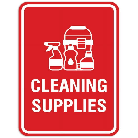 Signs ByLITA Portrait Round cleaning supplies Sign - Laser-Engraved Lettering | Durable ABS Plastic | Vibrant Colors | Powerful Foam Tape (Red) - Large