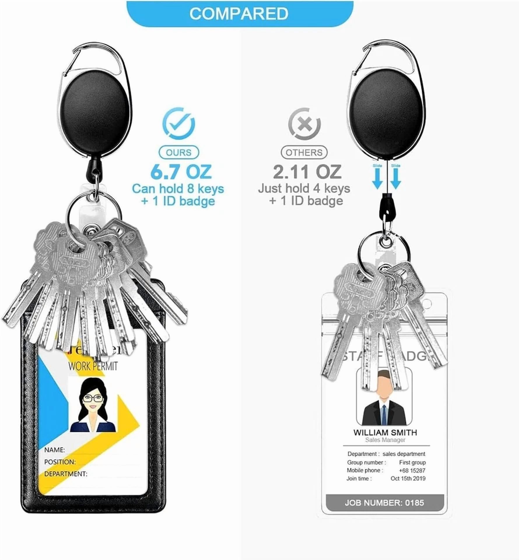 CRESTIN- Badge Reel, 2 Pack Retractable Badge Holders With Carabiner Belt Clip And Key Ri
