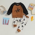 thumbnail image 2 of UACY Baby Boy Western Outfit Set - Cowboy Print Sweatshirt Pullover Top and Jogger Pants, 2 Piece Clothes (Yellow, 6-12 Months), 2 of 8