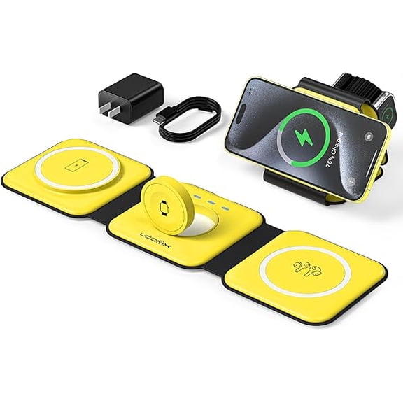 3-in-1 Foldable Wireless Charging Station for Multiple Devices Yellow