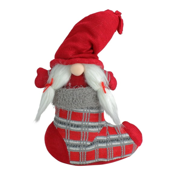 Northlight Isolde Gnome with Pigtails in Christmas Stocking Decoration - 14.5" - Red and Gray