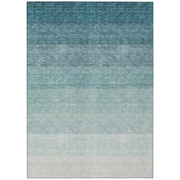 HomeRoots 595835 3 x 5 ft. Teal Blue & Ivory Ombre Washable Indoor & Outdoor Rectangle Area Rug