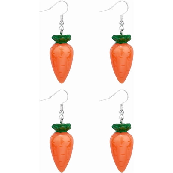 Generic 2 Pairs Carrot Alloy Resin Dangle Earrings 54x17mm Orange Cute Fruit Earrings French Wire Dangle Earrings