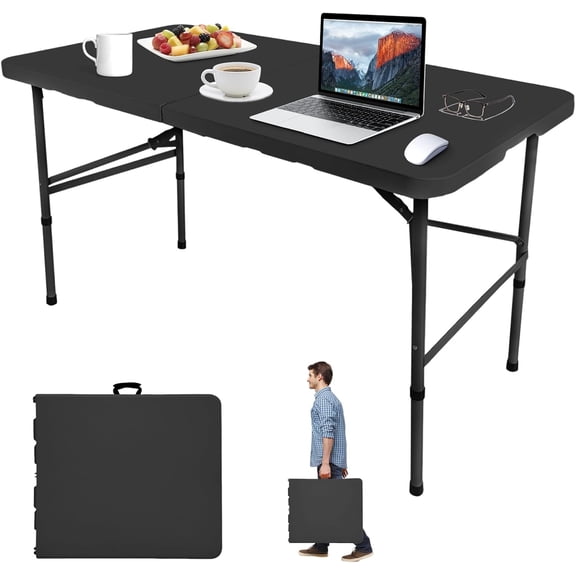 4ft Heavy Duty Folding Table for Indoor and Outdoor Use in Black