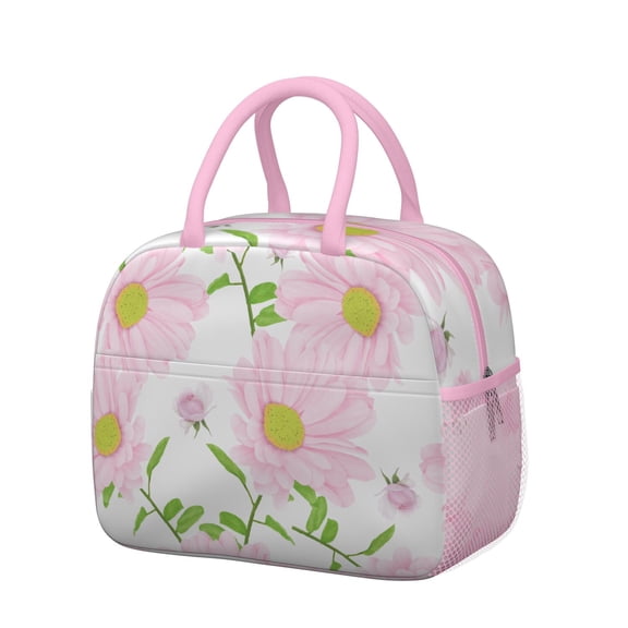 Insulated Lunch Bag for Women, Floral Print Oxford Fabric Lunch Box, Leakproof Thermal Cooler Tote for Work, School & Picnic, Daisy Floral Print